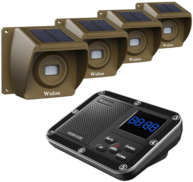 Main image of Solar Driveway Alarm Wireless Outside 1800ft Range, Outdoor Motion Sensor & Detector Driveway Alert System with Rechargeable Battery/Weatherproof/Mute Mode(1&4-Brown)