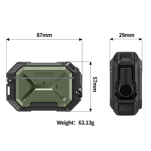 Alt view image 6 of 7 - for AirPods Pro 3 Case IP68 Waterproof, Green Case for iPods Pro 3, Compatible with MagSafe, Military Grade Protective Cover with Secure Lock, Keychain, Phone Stand (2025)