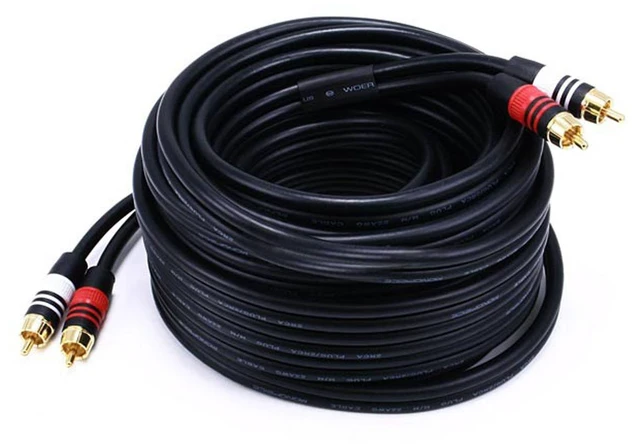 Main image of Premium Two-Channel Audio Cable - 35 Feet - Black 2 RCA Plug to 2 RCA Plug 22AWG, Male to Male