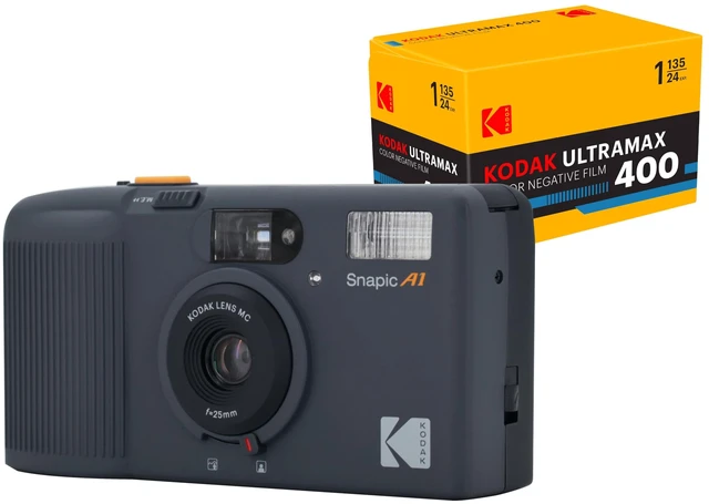 Main image of Snapic A1 35mm Film Camera, Reusable, 2-Zone Focus, Lightweight, Compact (Rhino Grey) Bundle with Ultramax 400/24EXP 35mm Roll Film