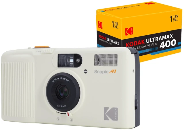 Main image of Snapic A1 35mm Film Camera 35mm, Reusable, 2-Zone Focus, Lightweight, Compact (Ivory White) Bundle with Ultramax 400/24EXP 35mm Roll Film