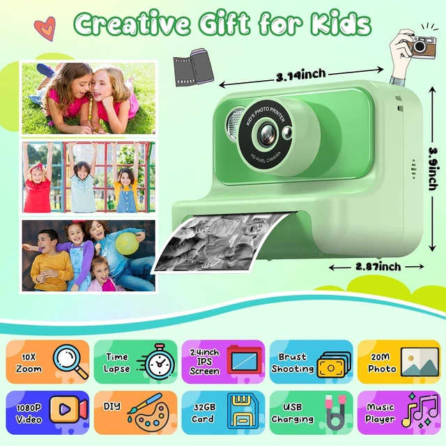 Alt view image 2 of 7 - Kids Camera Instant Print, Christmas Birthday Gifts for Girls and Boys Kids Camera 1080P HD Video Digital Toddler Camera Toy for 3 4 5 6 7 8 9 10 11 12 Years Old