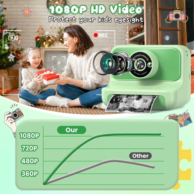 Alt view image 3 of 7 - Kids Camera Instant Print, Christmas Birthday Gifts for Girls and Boys Kids Camera 1080P HD Video Digital Toddler Camera Toy for 3 4 5 6 7 8 9 10 11 12 Years Old