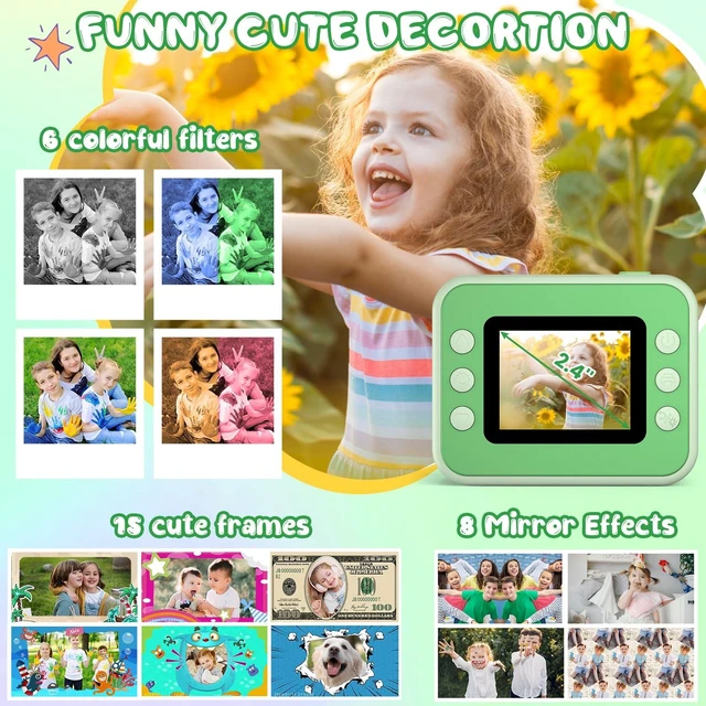 Alt view image 4 of 7 - Kids Camera Instant Print, Christmas Birthday Gifts for Girls and Boys Kids Camera 1080P HD Video Digital Toddler Camera Toy for 3 4 5 6 7 8 9 10 11 12 Years Old