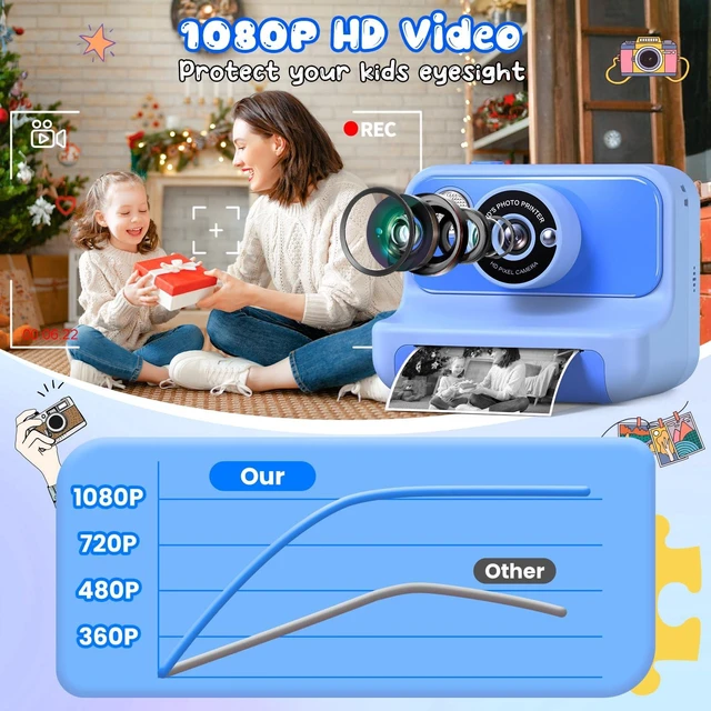 Alt view image 3 of 7 - Kids Camera Instant Print, Christmas Birthday Gifts for Girls and Boys Kids Camera with 32GB Card, Toddler Toy Camera for 3-12 Years Old, Blue