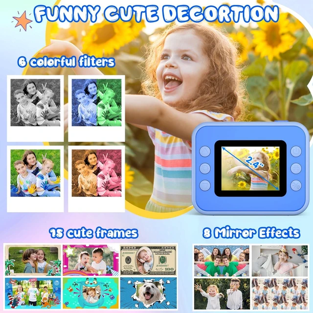 Alt view image 4 of 7 - Kids Camera Instant Print, Christmas Birthday Gifts for Girls and Boys Kids Camera with 32GB Card, Toddler Toy Camera for 3-12 Years Old, Blue
