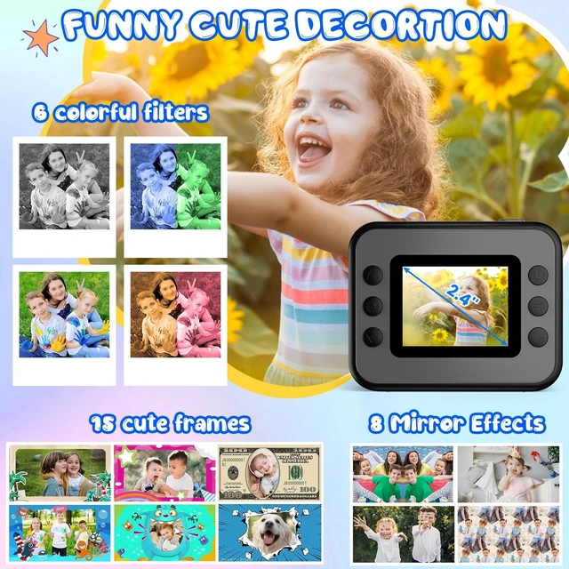 Alt view image 4 of 7 - Kids Camera Instant Print, Christmas Birthday Gifts for Girls and Boys Kids Camera 1080P HD Video Digital Camera, Toddler Toy for 3-12 Years Old, Black