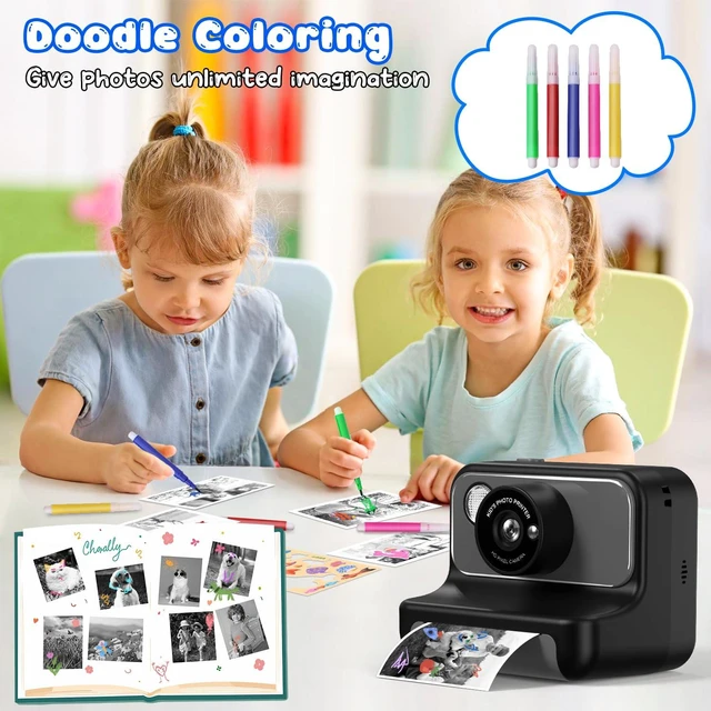 Alt view image 7 of 7 - Kids Camera Instant Print, Christmas Birthday Gifts for Girls and Boys Kids Camera 1080P HD Video Digital Camera, Toddler Toy for 3-12 Years Old, Black