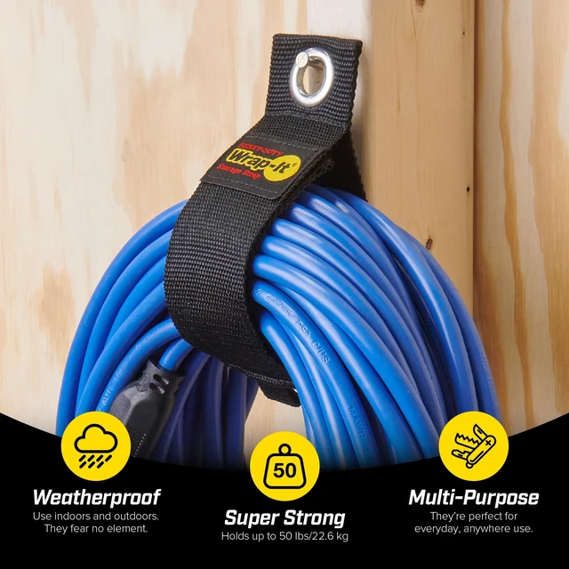 Alt view image 2 of 7 - Heavy-Duty Straps, 17-inch (6 Pack) Extension Cord Organizer, Storage, Cord Straps for Hoses, Rope, RV, Workshop, Boat, Tools, and Garage Wall Storage