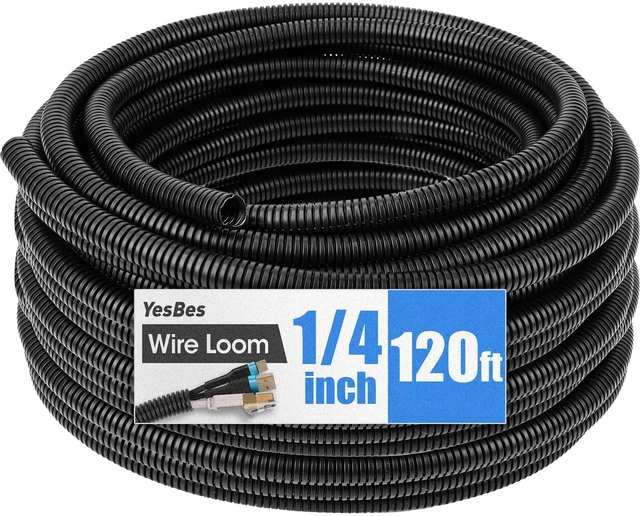 Main image of 120 FT Wire Loom 1/4 Inch, Split Wire Loom Tubing Conduit, Wire Protector Tubing, Black