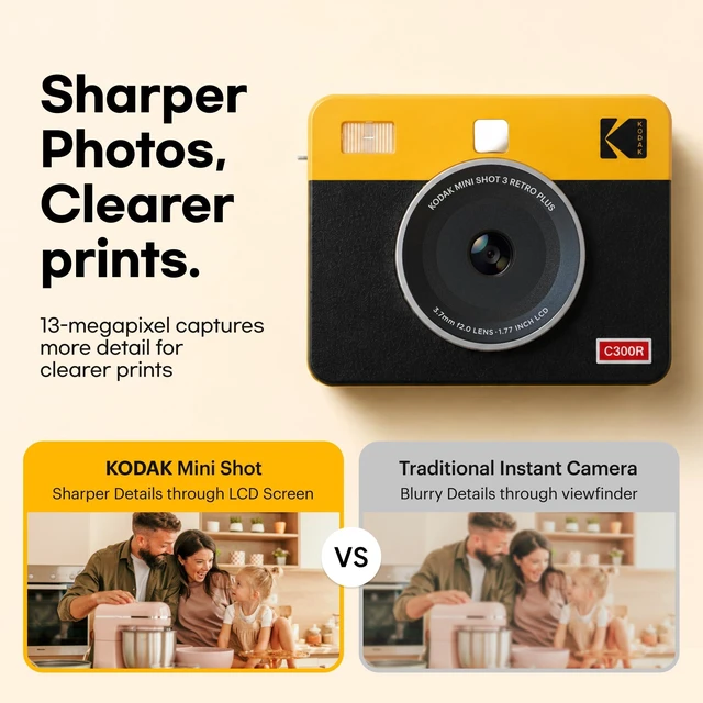 Alt view image 7 of 7 - Mini Shot 3 Retro 3x3 Instant Camera, Photo Printer, 38 Sheet, Yellow Bluetooth, iPhone & Android Smartphone Compatible, 13MP Camera, Retake Before Printing, Water, Fingerprint & Fade Resistant