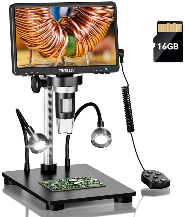 Main image of DM9B 7" Digital Coin Microscope 1200X, Soldering Scope for Adults Black Metal Base, Precise Focus, 12MP Photo/1080P Video, 8+2 LEDs, Error Coin View, PCB Repair, for Collectors, PC View, 16GB