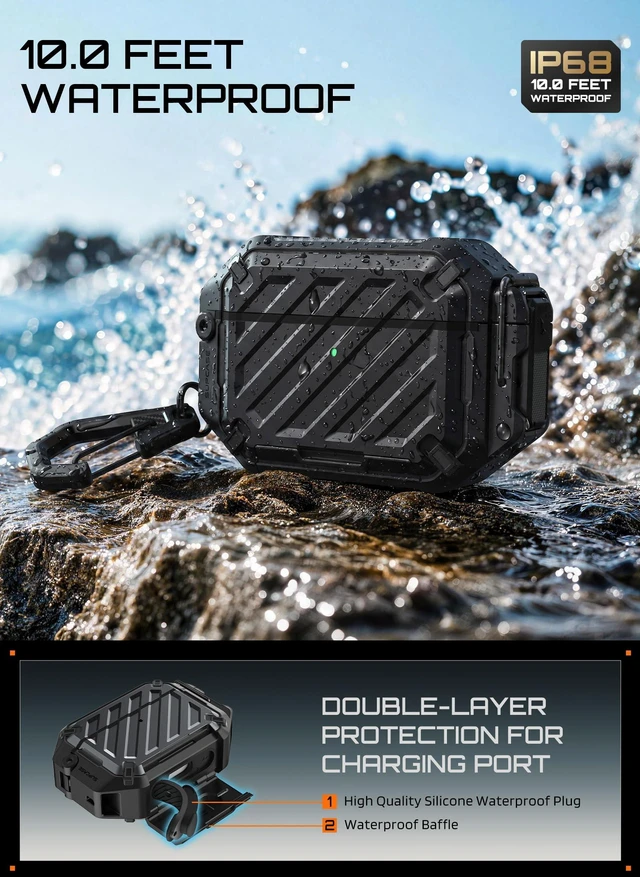 Alt view image 3 of 7 - for AirPods Pro 3 Case with IP68 Waterproof, Lock & Carabiner,Black Compatible with MagSafe, Military-Grade Protection, Anti-Scratch Hard Shell Cover for AirPods Pro 3rd Generation 2025, UB Pro