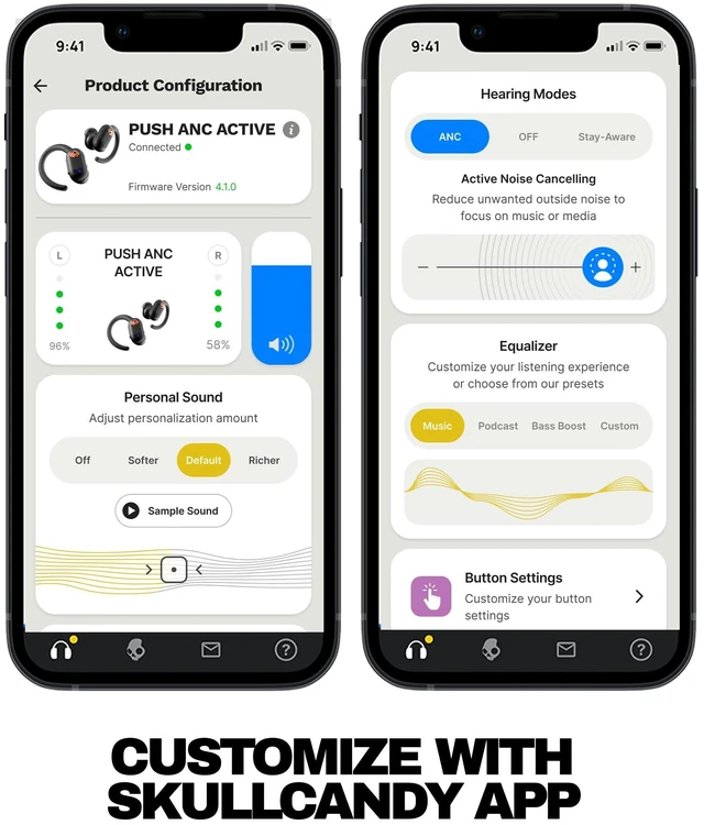 Alt view image 7 of 7 - Push ANC Active Noise Cancelling Wireless Earbuds - Black/Orange In-Ear Hanger, Bluetooth, Noise Cancellation, 58 Hours Battery, Secure-Fit Design, Sweat and Waterproof, Microphone