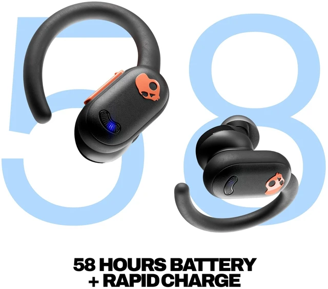 Alt view image 3 of 7 - Push ANC Active Noise Cancelling Wireless Earbuds - Black/Orange In-Ear Hanger, Bluetooth, Noise Cancellation, 58 Hours Battery, Secure-Fit Design, Sweat and Waterproof, Microphone