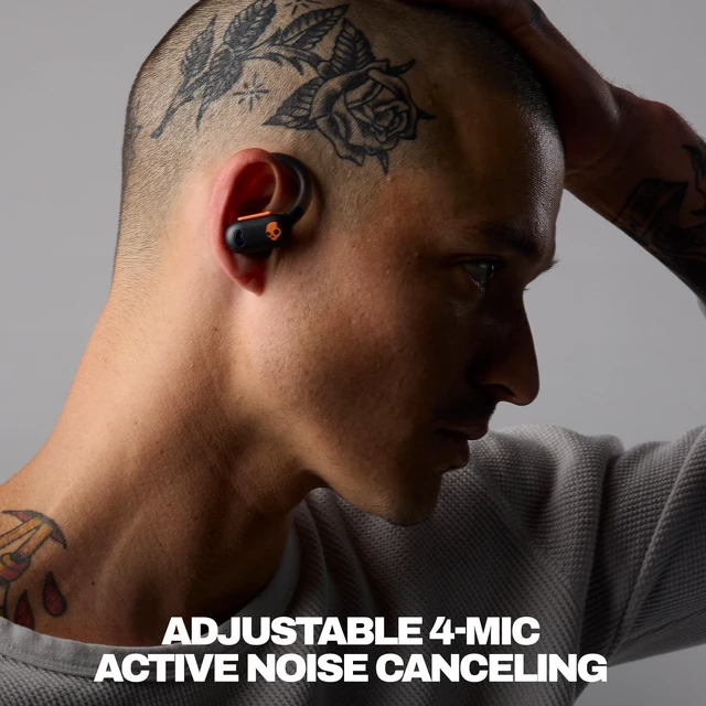 Alt view image 2 of 7 - Push ANC Active Noise Cancelling Wireless Earbuds - Black/Orange In-Ear Hanger, Bluetooth, Noise Cancellation, 58 Hours Battery, Secure-Fit Design, Sweat and Waterproof, Microphone