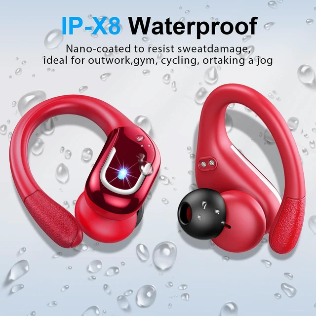 Alt view image 7 of 7 - Wireless Earbuds, 75hrs Bluetooth 5.4 Headphones Sport, In Ear Earphones Deep Bass Over Ear Buds with Earhooks, Bluetooth Earbuds ENC Noise Cancelling Mic, IP7 Waterproof for Workout/Running Red