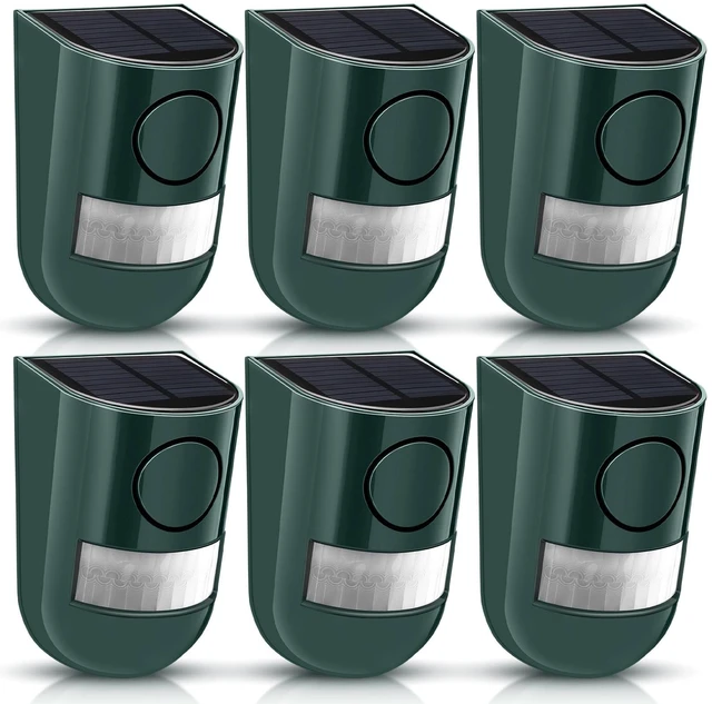 Main image of 6 Pack Solar Motion Sensor Alarm 129db Outdoor Strobe Light,Green Waterproof Security Siren with Sound, Motion Detector for Driveway and Farm, Overnight Deterrent Flash Warning System