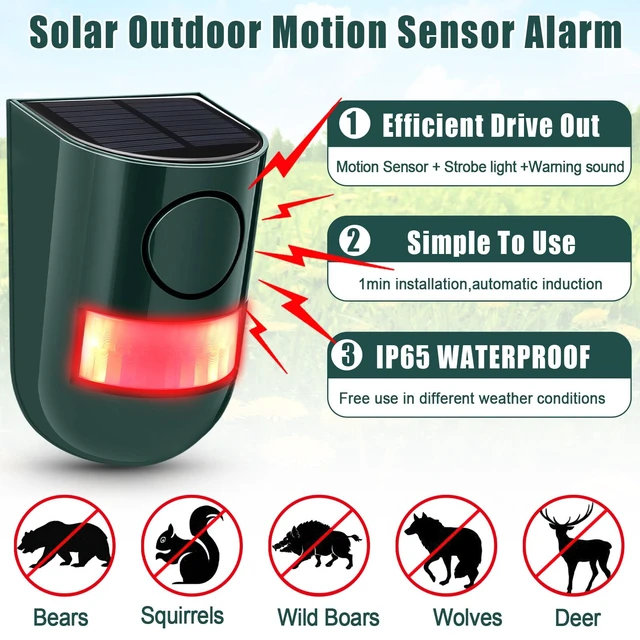 Alt view image 4 of 7 - 6 Pack Solar Motion Sensor Alarm 129db Outdoor Strobe Light,Green Waterproof Security Siren with Sound, Motion Detector for Driveway and Farm, Overnight Deterrent Flash Warning System