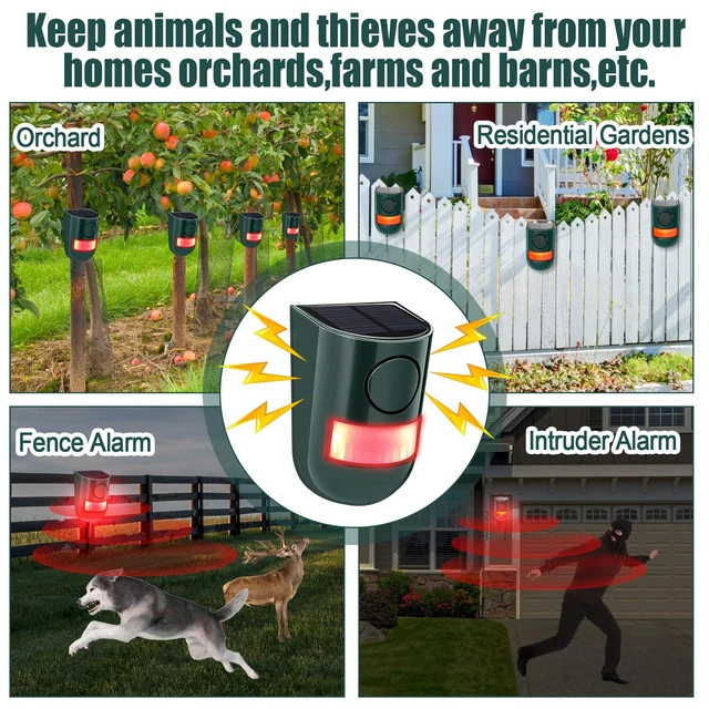 Alt view image 6 of 7 - 6 Pack Solar Motion Sensor Alarm 129db Outdoor Strobe Light,Green Waterproof Security Siren with Sound, Motion Detector for Driveway and Farm, Overnight Deterrent Flash Warning System