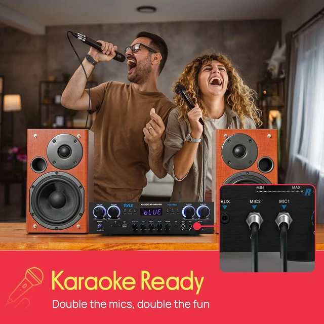Alt view image 5 of 7 - Home Stereo Receiver with Bluetooth - 4 Channel Amplifier, 800 Watt Max, USB-A Input w MP3 Player, Easy Karaoke Setup with Mic Vol, Reverb and Delay, RCA in/Out, SD Card, FM Radio - PDA77BU