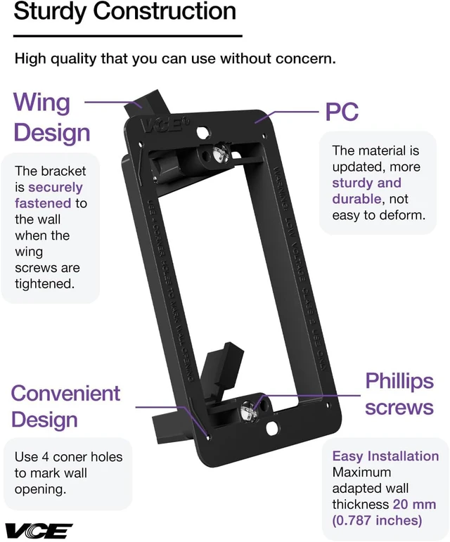Alt view image 6 of 7 - 1-Port Keystone Wall Plate (UL Listed) with Bracket, White 10-Pack UL Listed Wall Plate, Bracket with Alignment Holes for Easy Installation, Low Profile Design