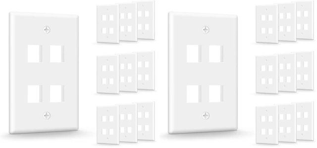 Main image of 4-Port Keystone Wall Plate (UL Listed), White 20-Pack