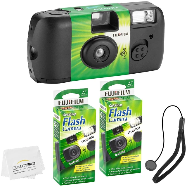 Main image of QuickSnap Flash 400 Disposable 35mm Camera + Hand Strap + Quality Photo Microfiber Cloth (2 Pack)