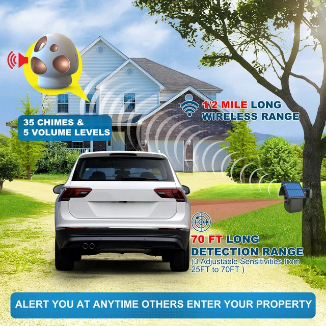 Alt view image 3 of 7 - Solar Driveway Alarm 1/2 Mile Long Range - 1 Receiver + 3 Sensors Outdoor Weatherproof Wireless Motion Sensor&Detector- Portable Receiver Has Long Last Backup Battery- DIY Security System