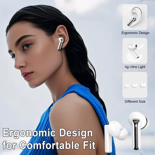 Alt view image 6 of 7 - Wireless Earbuds, Bluetooth 5.4 Headphones HiFi Stereo, Bluetooth Earbuds with 4 ENC Mics, 48H Playtime Wireless Ear buds with LED Display, IP7 Waterproof Bluetooth Earphones for Android iOS White