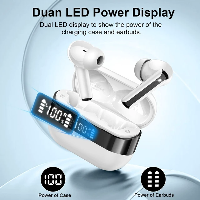 Alt view image 7 of 7 - Wireless Earbuds, Bluetooth 5.4 Headphones HiFi Stereo, Bluetooth Earbuds with 4 ENC Mics, 48H Playtime Wireless Ear buds with LED Display, IP7 Waterproof Bluetooth Earphones for Android iOS White
