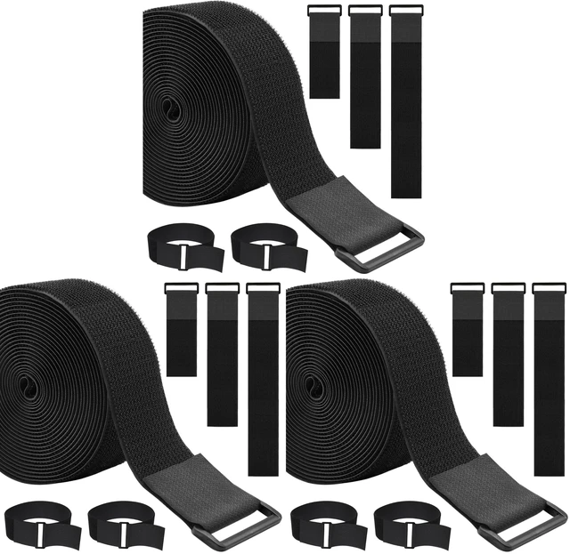 Main image of 1.5In x 16Ft Cinch Straps Heavy Duty With 20 Buckles, Black Nylon Hook and Loop Straps, Reusable Long Cable Ties for Organizer or Storage (Pack of 3)