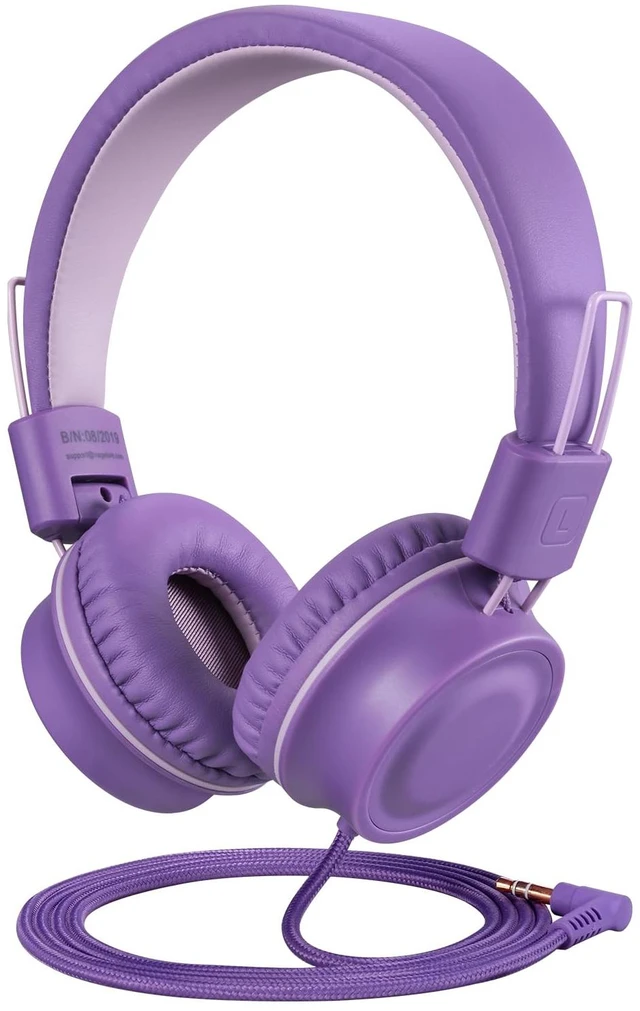 Main image of J01 Kids Headphones Wired On-Ear Foldable 3.5mm Jack Cord, Lavender Stereo, Tangle-Free 5ft Cord For iPad, Kindle Fire, Laptop, Tablet, Toddlers, Boys, Girls, School, Travel, Airplane