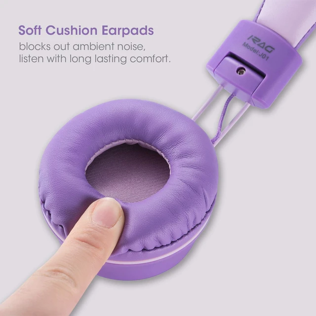 Alt view image 3 of 7 - J01 Kids Headphones Wired On-Ear Foldable 3.5mm Jack Cord, Lavender Stereo, Tangle-Free 5ft Cord For iPad, Kindle Fire, Laptop, Tablet, Toddlers, Boys, Girls, School, Travel, Airplane