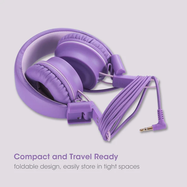 Alt view image 4 of 7 - J01 Kids Headphones Wired On-Ear Foldable 3.5mm Jack Cord, Lavender Stereo, Tangle-Free 5ft Cord For iPad, Kindle Fire, Laptop, Tablet, Toddlers, Boys, Girls, School, Travel, Airplane