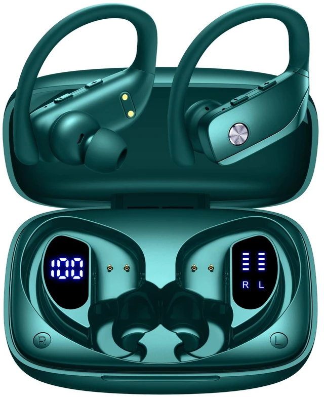 Main image of Wireless Earbuds Bluetooth Headphones Over Ear Hooks Ear Buds with 80H Playtime, LED Power Display, Dual Mic Clear Calls, Sports Wireless Ear Buds Bluetooth Earbuds for Running Gym Workout (Green)