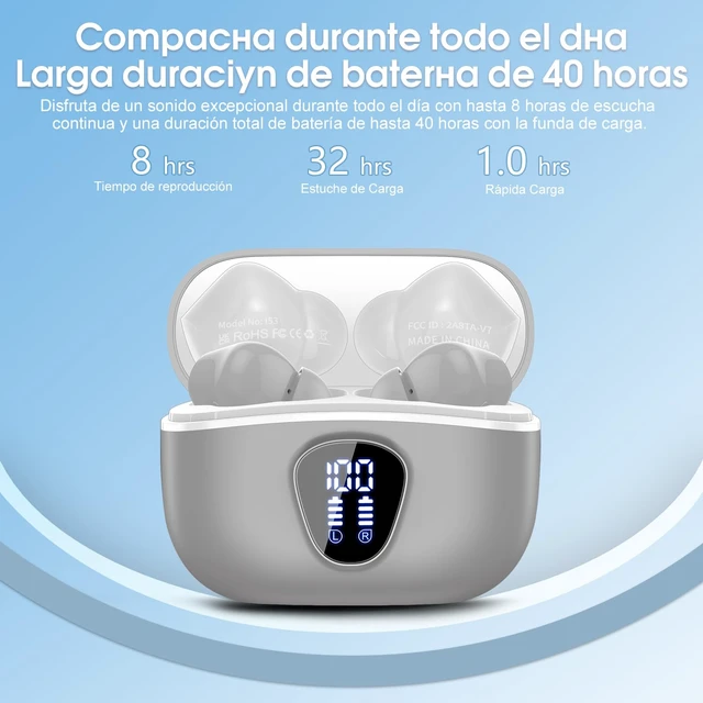 Alt view image 4 of 7 - Wireless Earbuds, Bluetooth 5.4 Headphones HiFi Stereo, Bluetooth Earbuds With ENC Noise Cancelling Mic, IP7 Waterproof in Ear Earphones, 48H, LED Display Ear buds for Pad Workout Sports, Grey