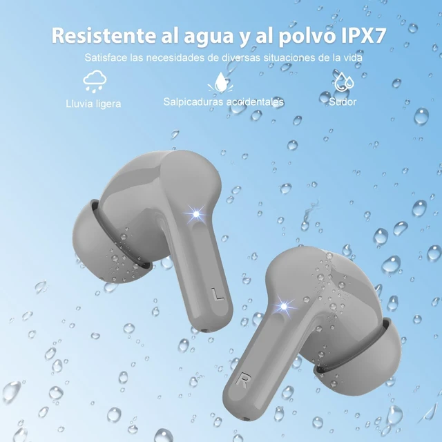 Alt view image 5 of 7 - Wireless Earbuds, Bluetooth 5.4 Headphones HiFi Stereo, Bluetooth Earbuds With ENC Noise Cancelling Mic, IP7 Waterproof in Ear Earphones, 48H, LED Display Ear buds for Pad Workout Sports, Grey