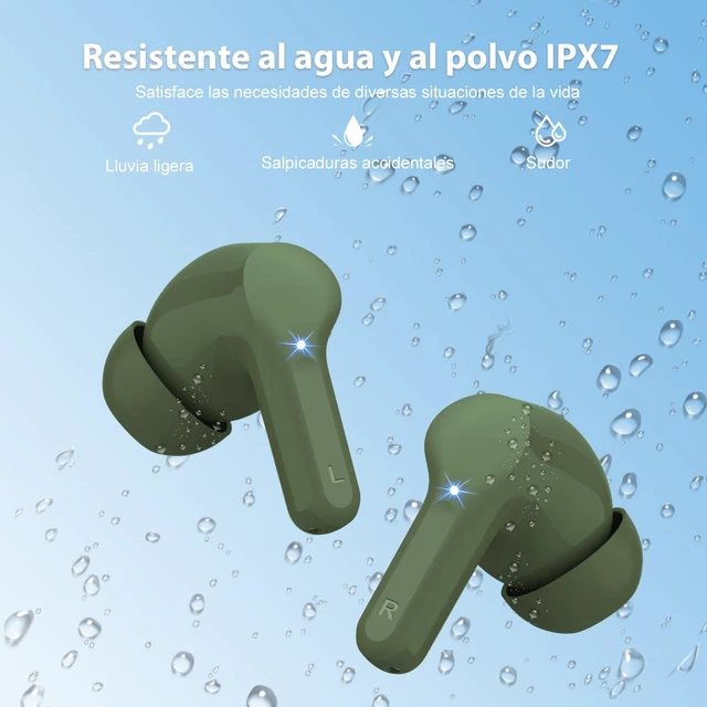 Alt view image 5 of 7 - Wireless Earbuds, Bluetooth 5.3 Headphones HiFi Stereo, Bluetooth Earbuds With ENC Noise Cancelling Mic, IPX7 Waterproof in Ear Earphones,45H, LED Display Ear buds for Pad Workout Sports, Retro Green
