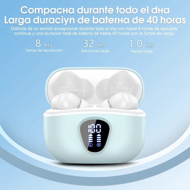 Alt view image 4 of 7 - Wireless Earbuds, Bluetooth 5.3 Headphones HiFi Stereo, Bluetooth Earbuds With ENC Noise Cancelling Mic, IPX7 Waterproof in Ear Earphones, 45H, LED Display Ear buds for Pad Workout Sports, Azure