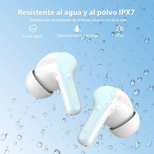 Alt view image 5 of 7 - Wireless Earbuds, Bluetooth 5.3 Headphones HiFi Stereo, Bluetooth Earbuds With ENC Noise Cancelling Mic, IPX7 Waterproof in Ear Earphones, 45H, LED Display Ear buds for Pad Workout Sports, Azure