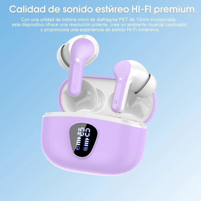 Alt view image 3 of 7 - Wireless Earbuds, Bluetooth 5.3 Headphones HiFi Stereo, Bluetooth Earbuds With ENC Noise Cancelling Mic, IPX7 Waterproof in Ear Earphones, 45H, LED Display Ear buds for Pad Workout Sports, Purple