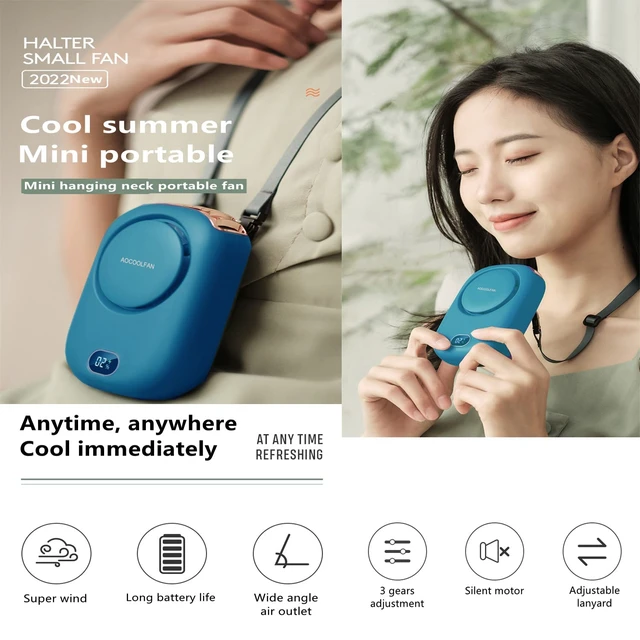 Alt view image 2 of 7 - Portable Neck Fan, Mini Small Personal Handheld Fan USB Rechargeable 3 Speed for Girls Boys Woman Eyelash Travel Home Office Outdoor (Blue)