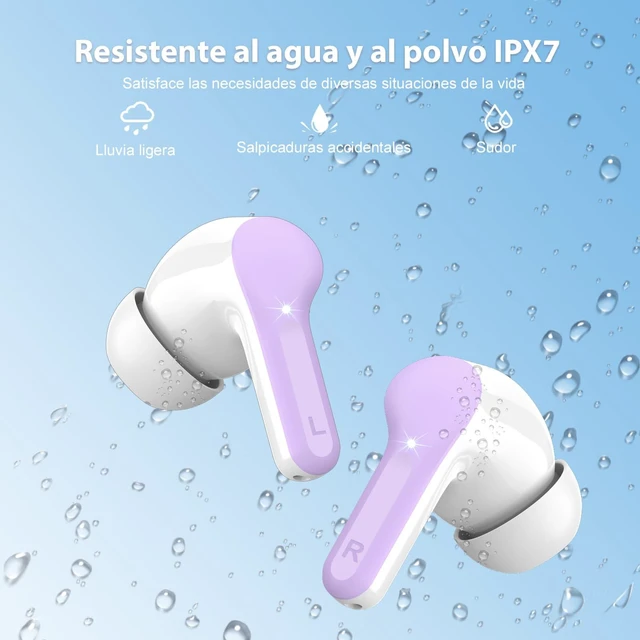 Alt view image 5 of 7 - Wireless Earbuds, Bluetooth 5.3 Headphones HiFi Stereo, Bluetooth Earbuds With ENC Noise Cancelling Mic, IPX7 Waterproof in Ear Earphones, 45H, LED Display Ear buds for Pad Workout Sports, Purple