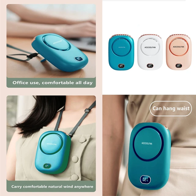 Alt view image 5 of 7 - Portable Neck Fan, Mini Small Personal Handheld Fan USB Rechargeable 3 Speed for Girls Boys Woman Eyelash Travel Home Office Outdoor (Blue)