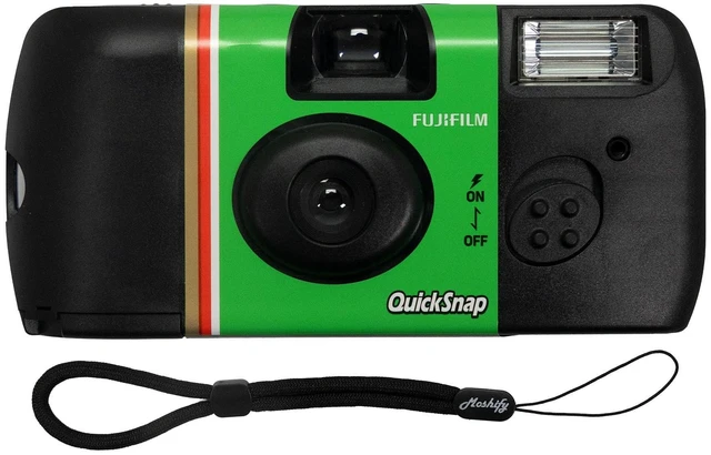 Main image of QuickSnap Flash 400 35mm Camera Bundle with Moshify Wrist Strap Single use disposable camera preloaded with 27 exposures, thumb wheel advance built in flash with 3-10 ft range 32 mm lens