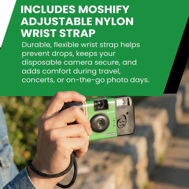 Alt view image 4 of 7 - QuickSnap Flash 400 35mm Camera Bundle with Moshify Wrist Strap Single use disposable camera preloaded with 27 exposures, thumb wheel advance built in flash with 3-10 ft range 32 mm lens