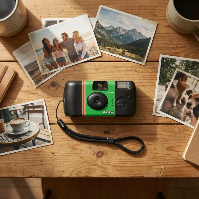 Alt view image 6 of 7 - QuickSnap Flash 400 35mm Camera Bundle with Moshify Wrist Strap Single use disposable camera preloaded with 27 exposures, thumb wheel advance built in flash with 3-10 ft range 32 mm lens