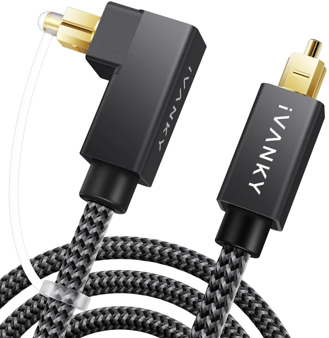 Main image of Right Angle Optical Audio Cable 10ft, 24K Gold 90° Toslink Digital 24K Gold-Plated Fiber Optical Audio Cable 90° Lossless Audio S/PDIF Toslink, Soundbar TV PS5 Xbox Home Theater, CL3 Rated