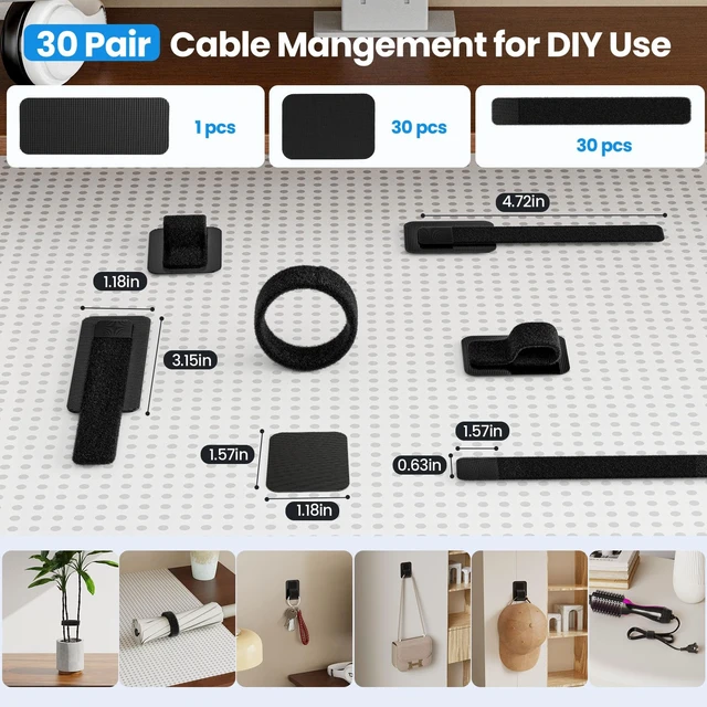 Alt view image 7 of 7 - Cable Management Under Desk, Enhanced up to 15 Cord Organizer30 Pair Reusable, No Residue Left, Adjustable Hook and Loop Cable Ties, Wire Hider Under Table, Home Office Essentials